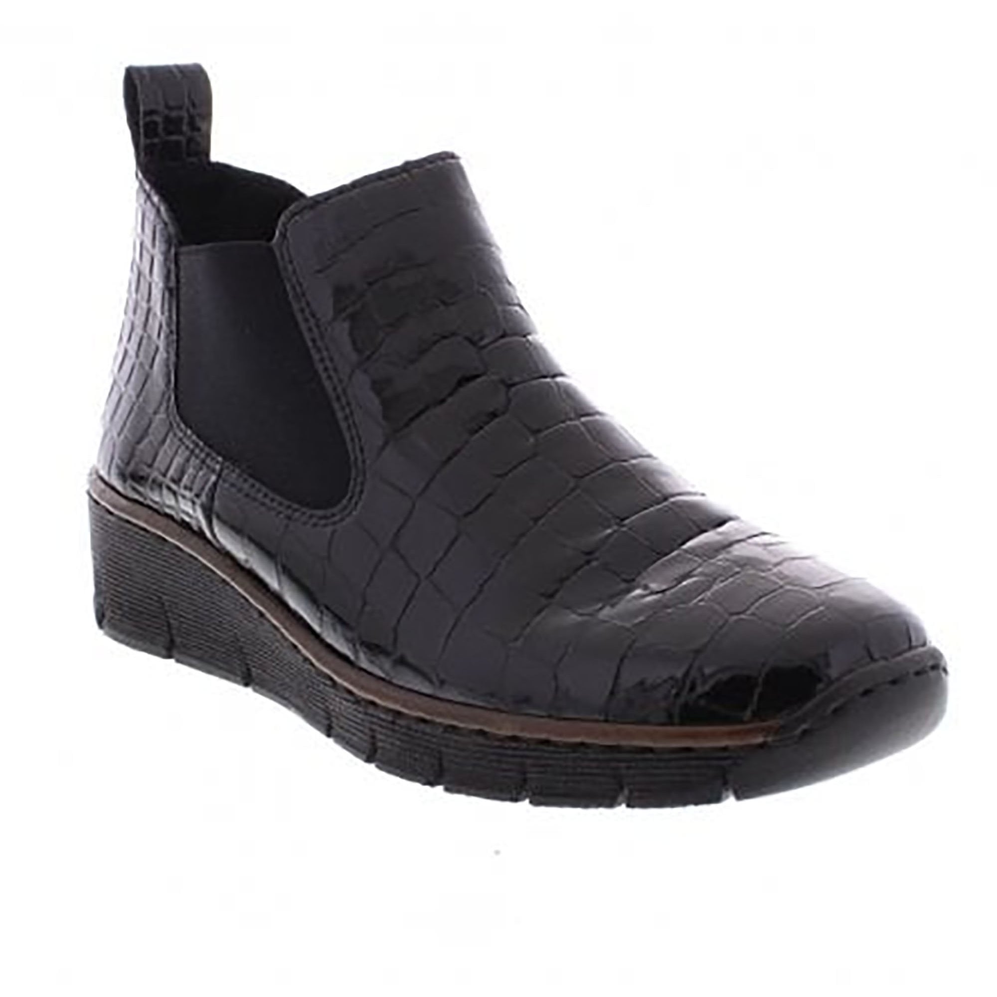 Rieker 53794 Patent Leather Pull On Ankle Boot - Black Croc - image 001 |ww_colour=black-croc|ww_order=001|