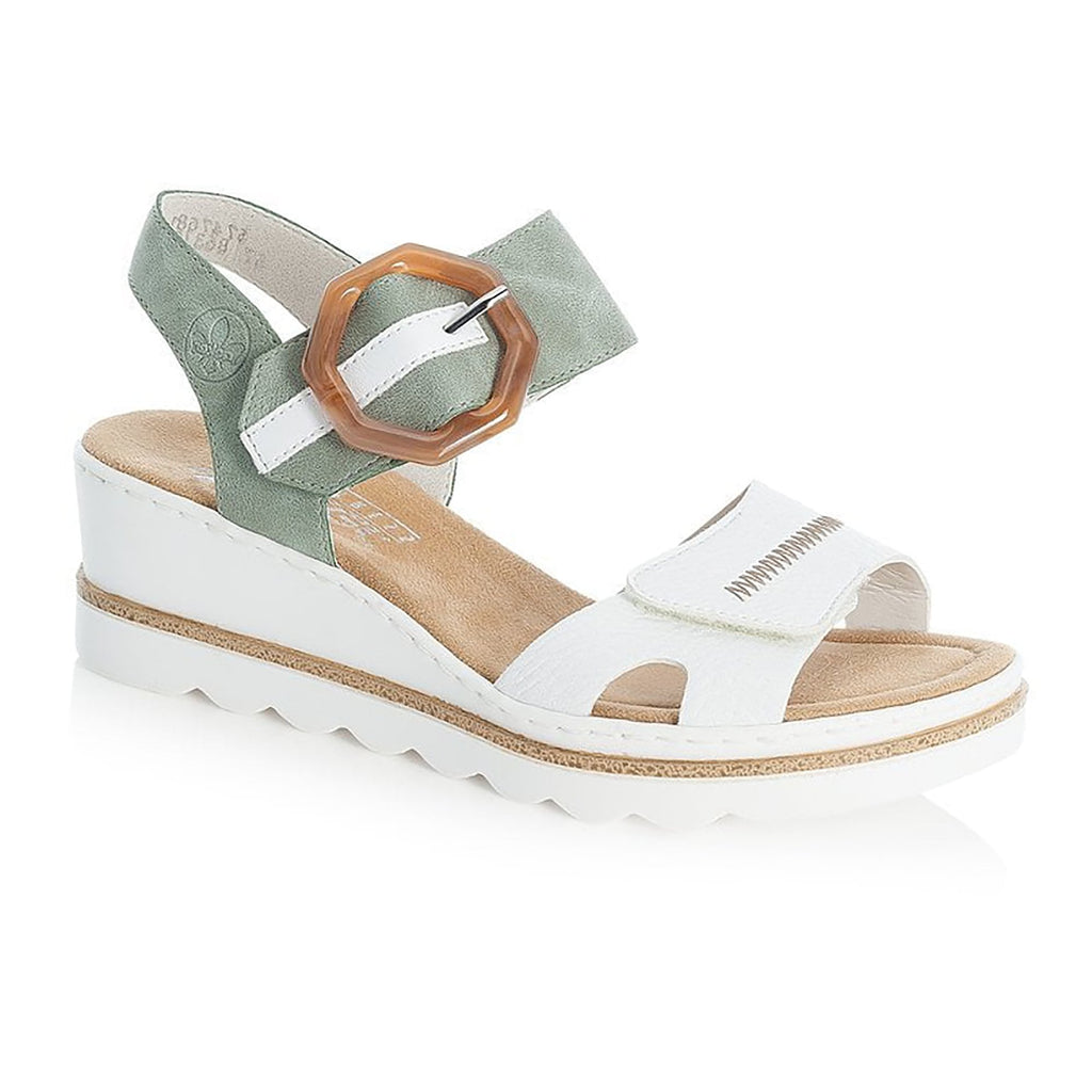 Rieker Wedge Sandal with Hook & Loop Fastening - White Combi - image 001 |ww_colour=white-combi|ww_order=001|