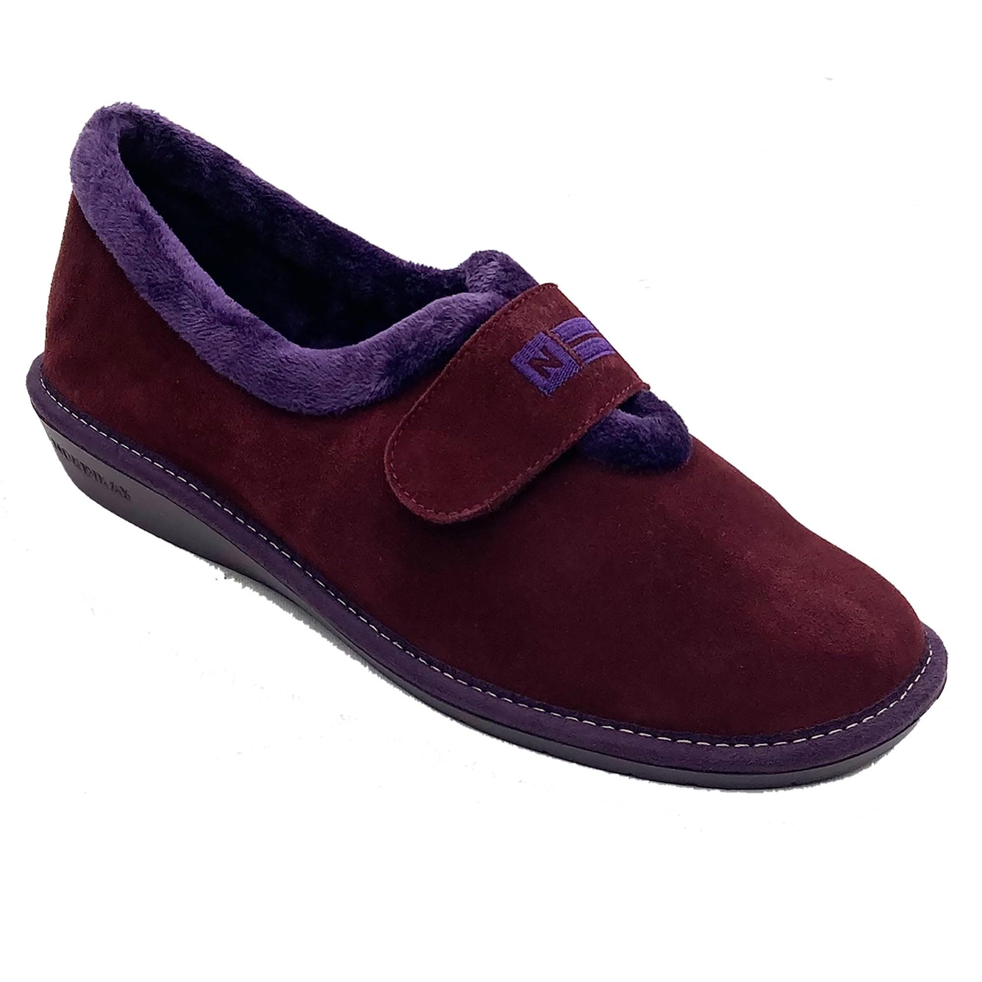 Nordikas Womens Full Suede Slipper with Hook & Loop Fastening - Burdeos/Burgundy - image 001 |ww_colour=burdeos-burgundy|ww_order=001|