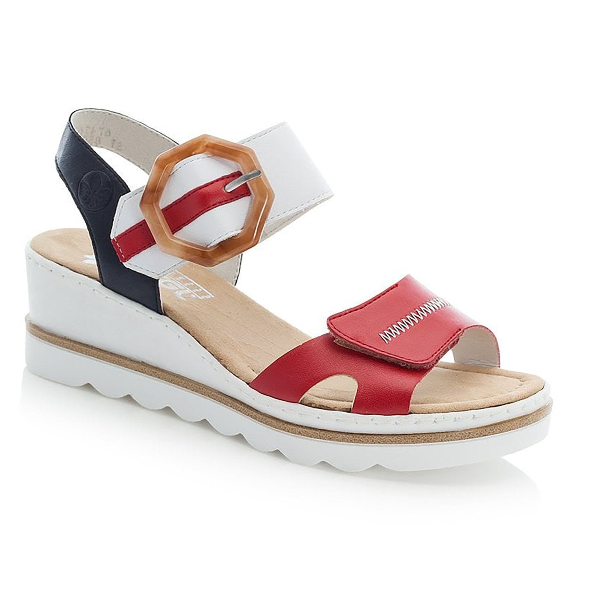 Rieker Wedge Sandal with Hook & Loop Fastening - Red Combi - image 001 |ww_colour=red-combi|ww_order=001|
