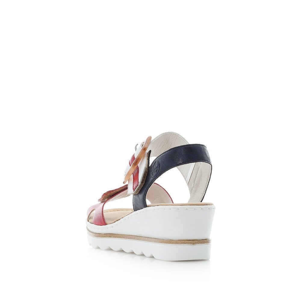Rieker Wedge Sandal with Hook & Loop Fastening - Red Combi - image 002 |ww_colour=red-combi|ww_order=002|
