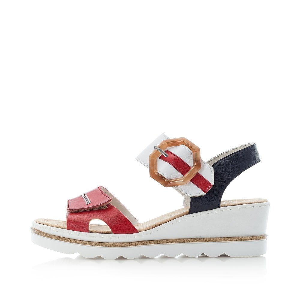 Rieker Wedge Sandal with Hook & Loop Fastening - Red Combi - image 003 |ww_colour=red-combi|ww_order=003|