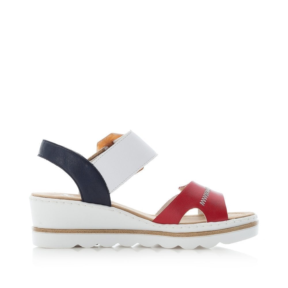 Rieker Wedge Sandal with Hook & Loop Fastening - Red Combi - image 004 |ww_colour=red-combi|ww_order=004|