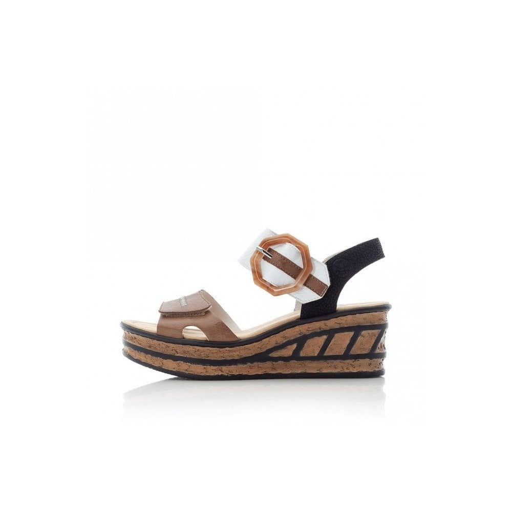 Rieker 68176 Wedge Hook and Loop Fastening Sandal - Beige Combi - image 003 |ww_colour=beige-combi|ww_order=003|