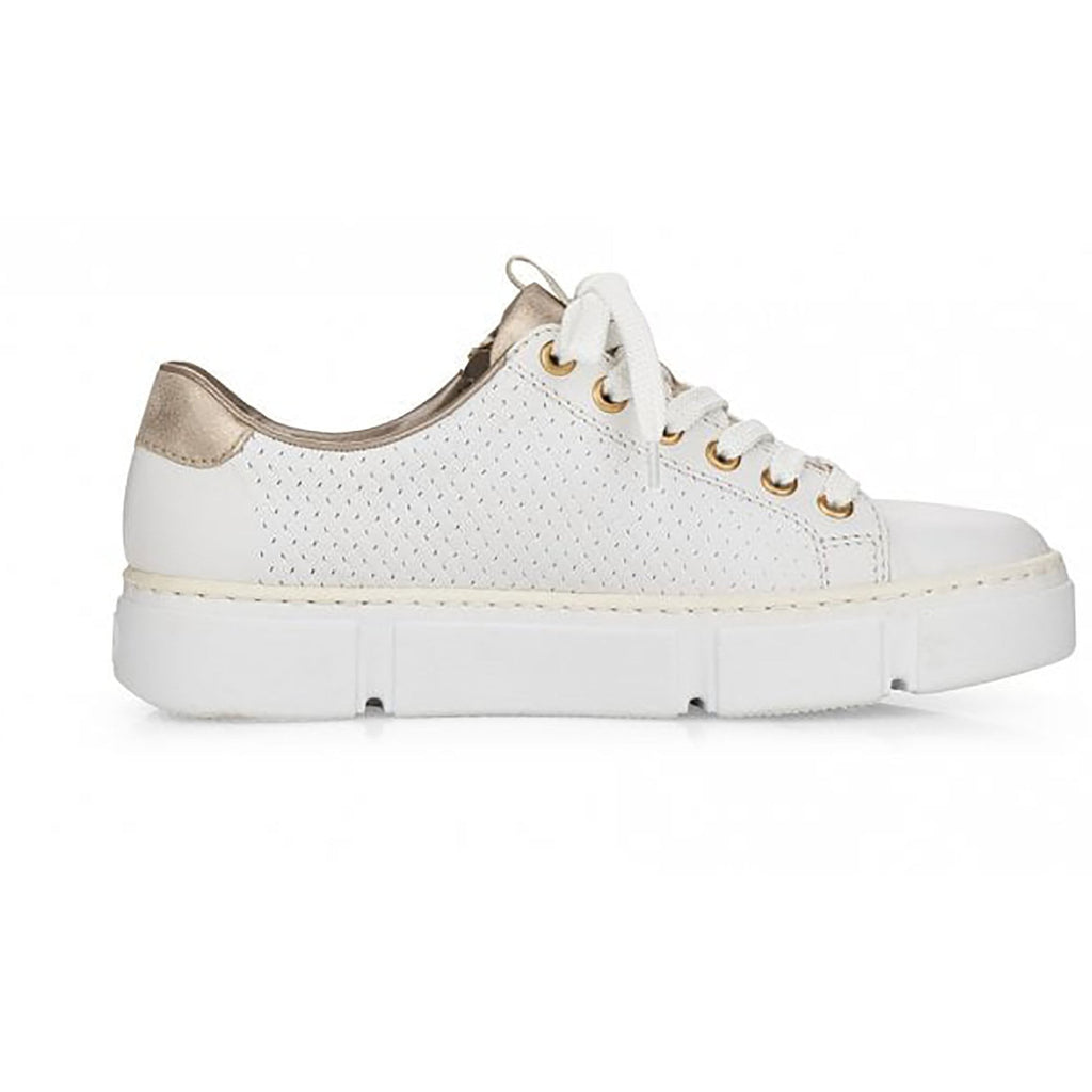 Rieker N5932 Leather Lace/Zip-up Trainer - White - image 002 |ww_colour=white|ww_order=002|