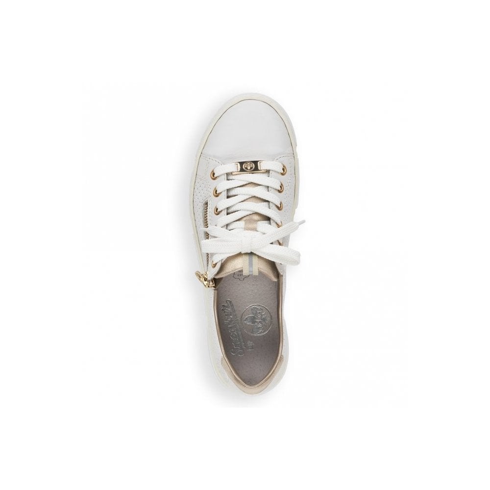 Rieker N5932 Leather Lace/Zip-up Trainer - White - image 003 |ww_colour=white|ww_order=003|