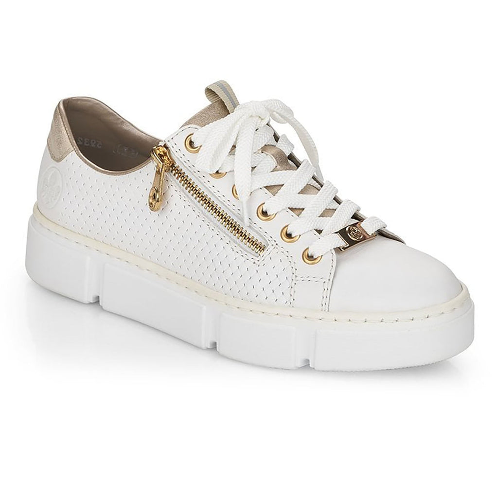 Rieker N5932 Leather Lace/Zip-up Trainer - White - image 001 |ww_colour=white|ww_order=001|