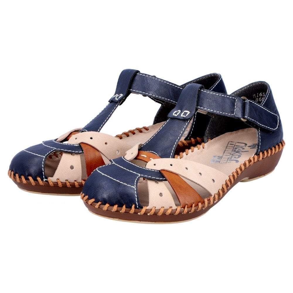 Rieker T Bar Summer Sandal - Blue Combi - image 002 |ww_colour=blue-combi|ww_order=002|