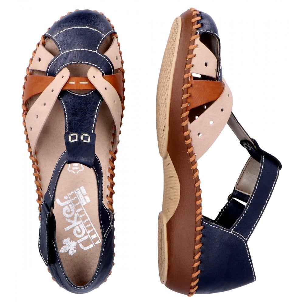 Rieker T Bar Summer Sandal - Blue Combi - image 003 |ww_colour=blue-combi|ww_order=003|