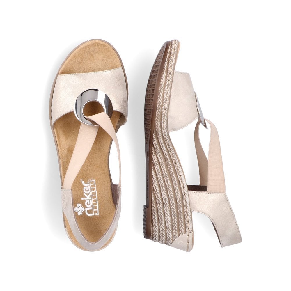 Rieker Slip On Wedge Sandal - Beige Combi - image 002 |ww_colour=beige-combi|ww_order=002|