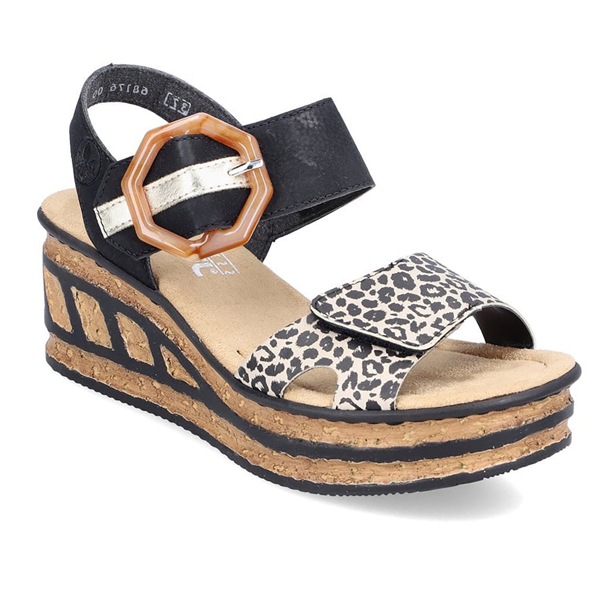 Rieker 68176 Wedge Hook and Loop Fastening Sandal - Black Combi - image 001 |ww_colour=black-combi|ww_order=001|