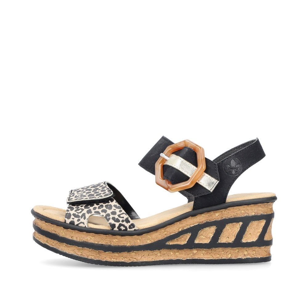 Rieker 68176 Wedge Hook and Loop Fastening Sandal - Black Combi - image 002 |ww_colour=black-combi|ww_order=002|