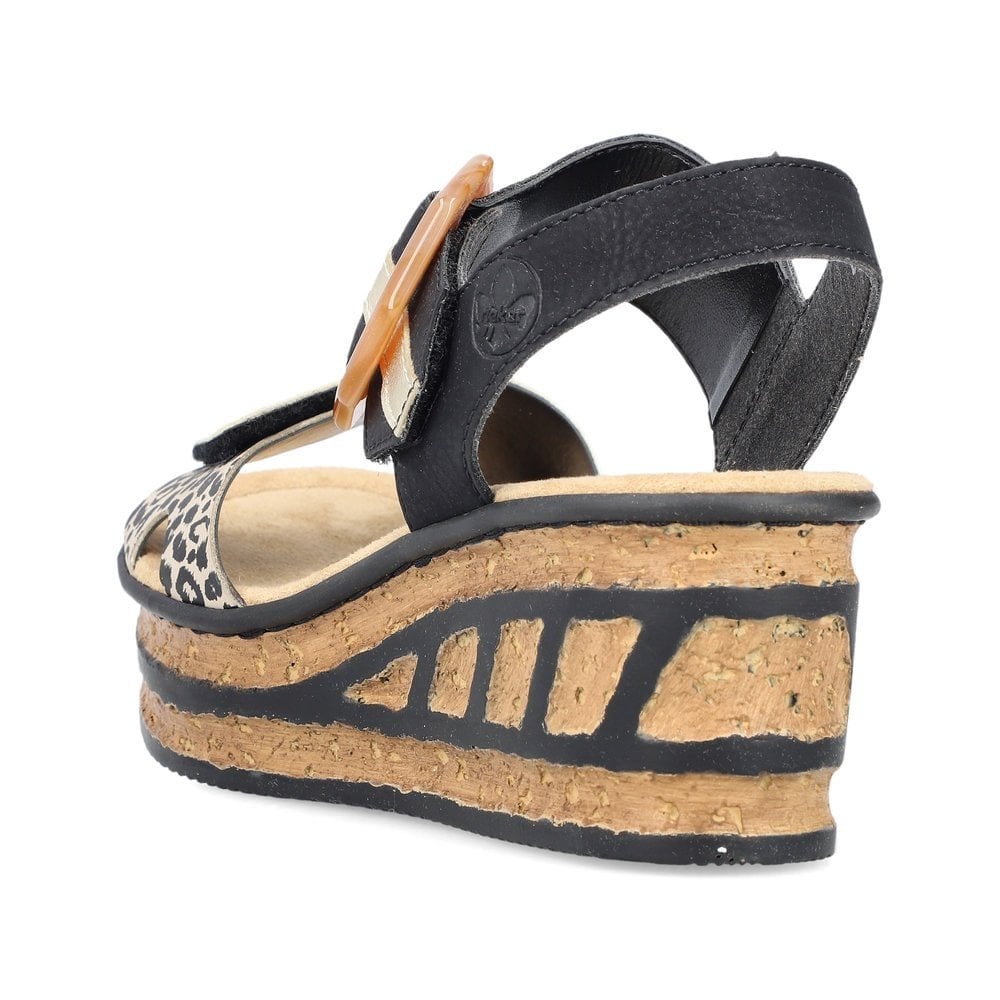 Rieker 68176 Wedge Hook and Loop Fastening Sandal - Black Combi - image 003 |ww_colour=black-combi|ww_order=003|