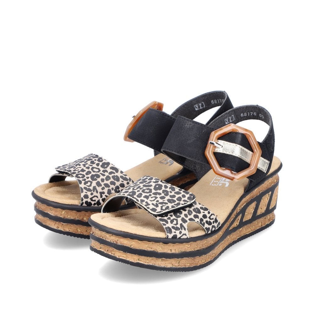 Rieker 68176 Wedge Hook and Loop Fastening Sandal - Black Combi - image 008 |ww_colour=black-combi|ww_order=008|