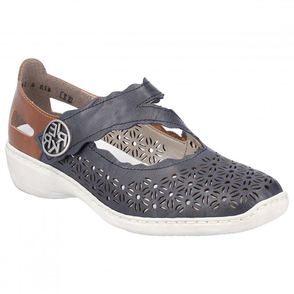 Rieker Hook & Loop Fastening  Summer Shoe - Blue Combi - image 001 |ww_colour=blue-combi|ww_order=001|