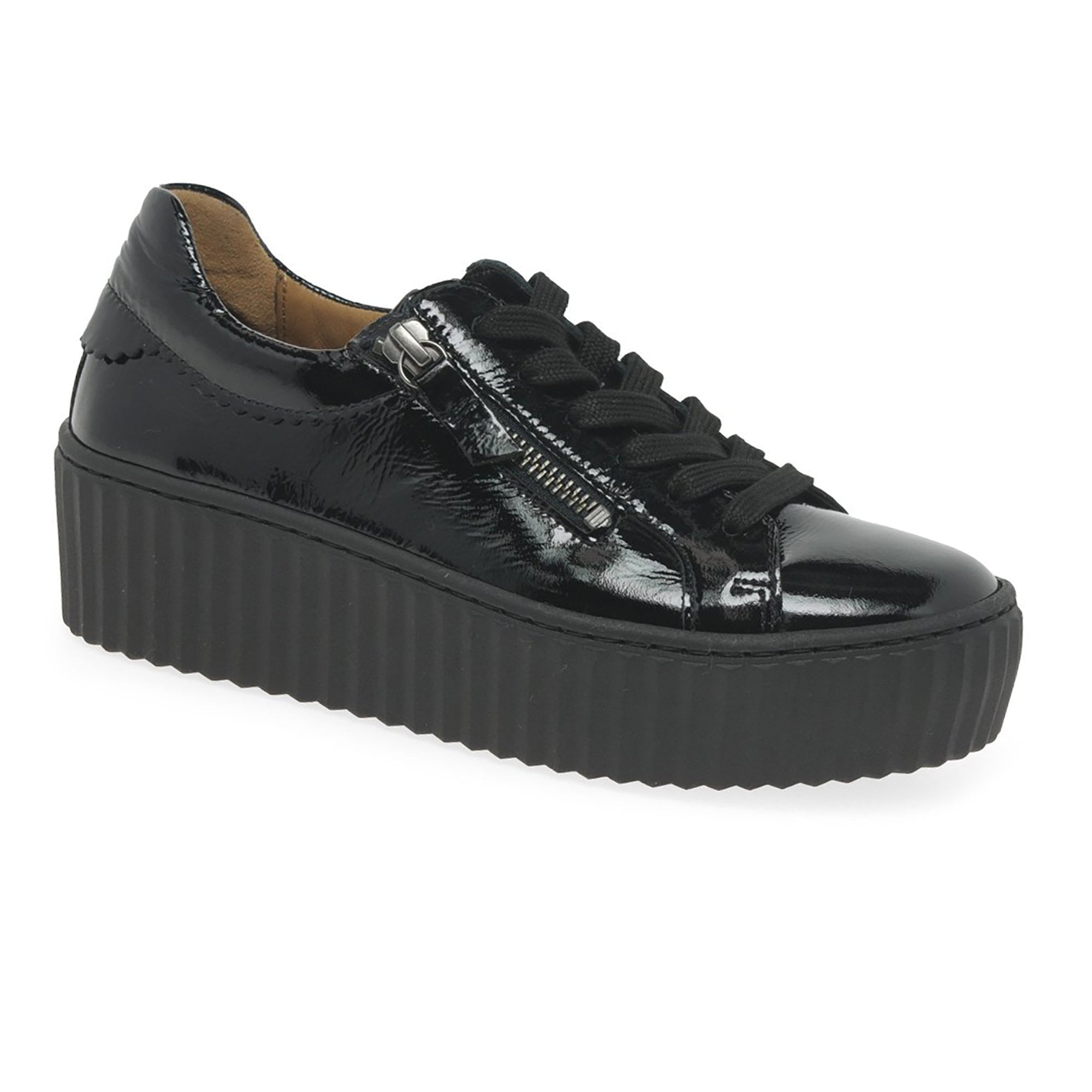 Gabor Dolly Lace/Zip Up Trainers - Black Patent - image 001 |ww_colour=black-patent|ww_order=001|