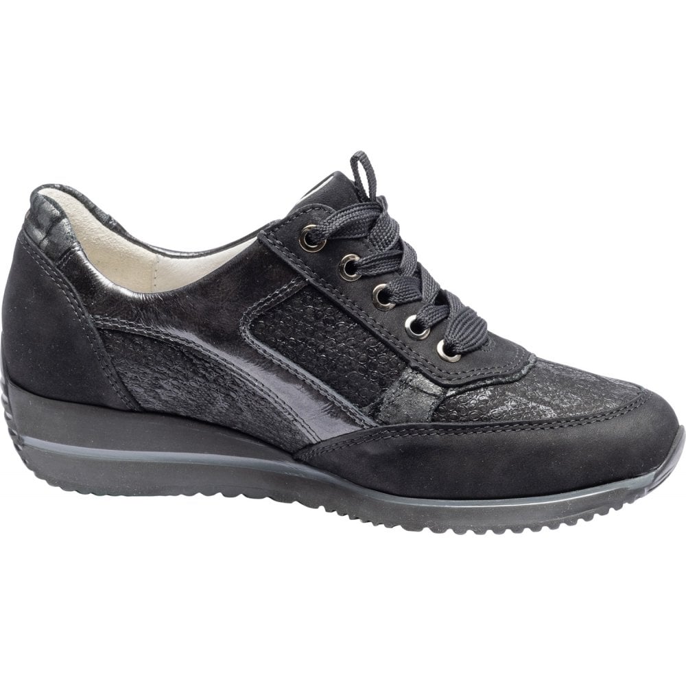 Waldlaufer Himona Lace/Zip Up Trainer - Black - image 002 |ww_colour=black|ww_order=002|