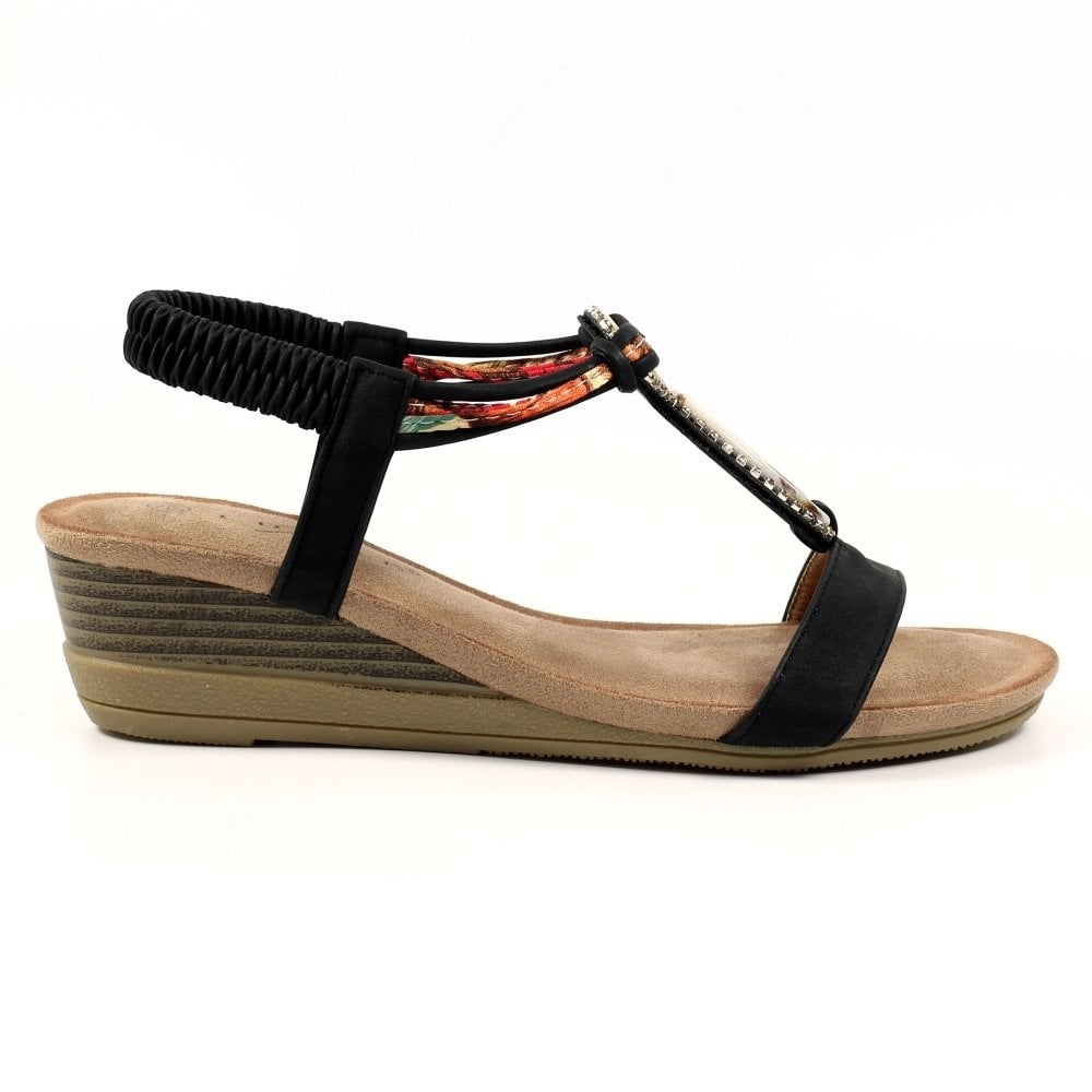 Lunar Genoa Beige Wedge Sandal - Black - image 002 |ww_colour=black|ww_order=002|