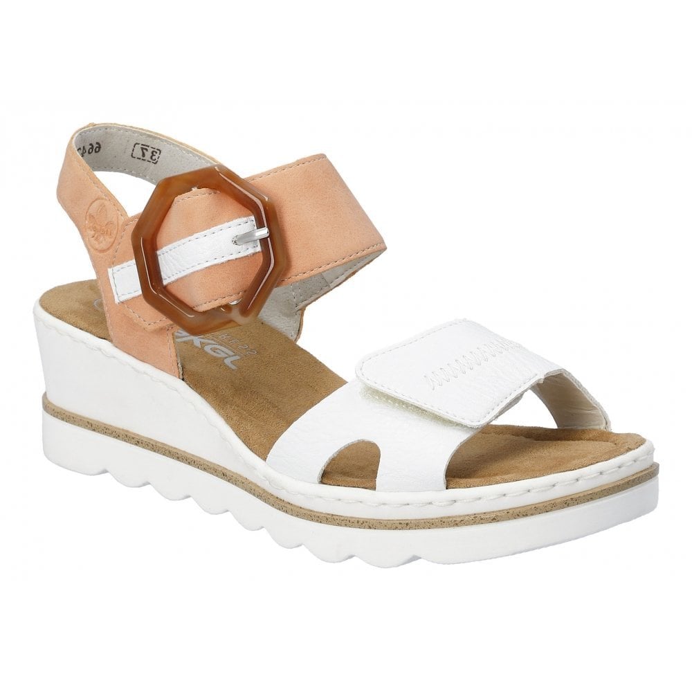 Rieker Wedge Sandal with Hook & Loop Fastening - Orange - image 001 |ww_colour=orange|ww_order=001|