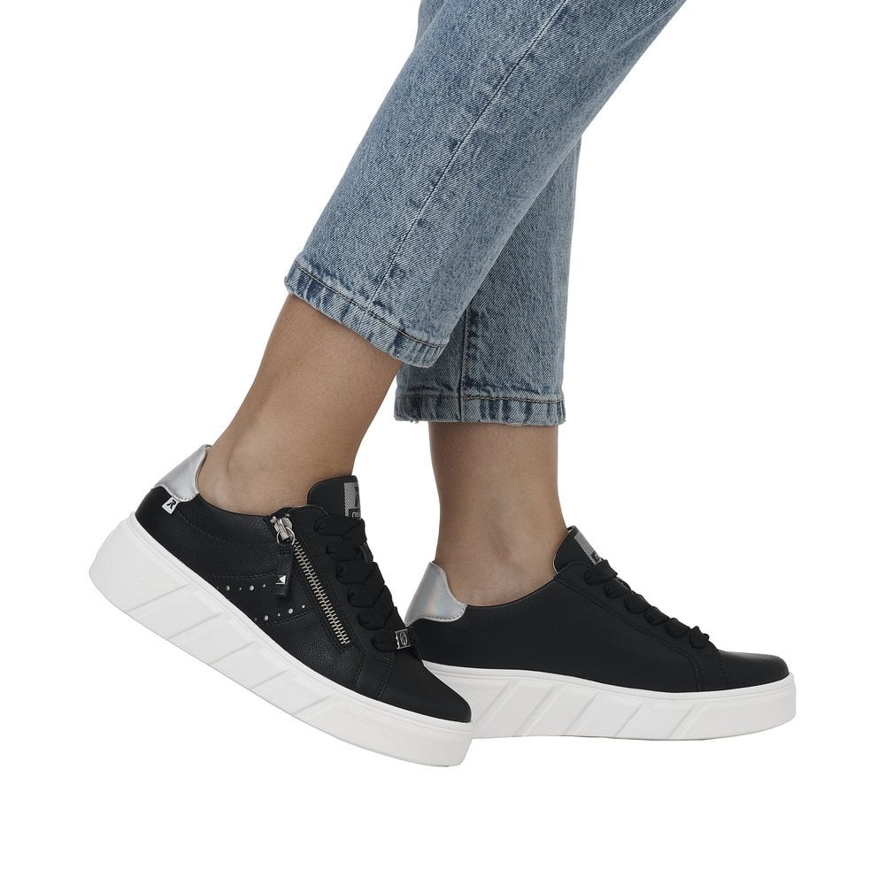 Rieker W0505 Lace/Zip Up Casual Shoe - Black - image 008 |ww_colour=black|ww_order=008|