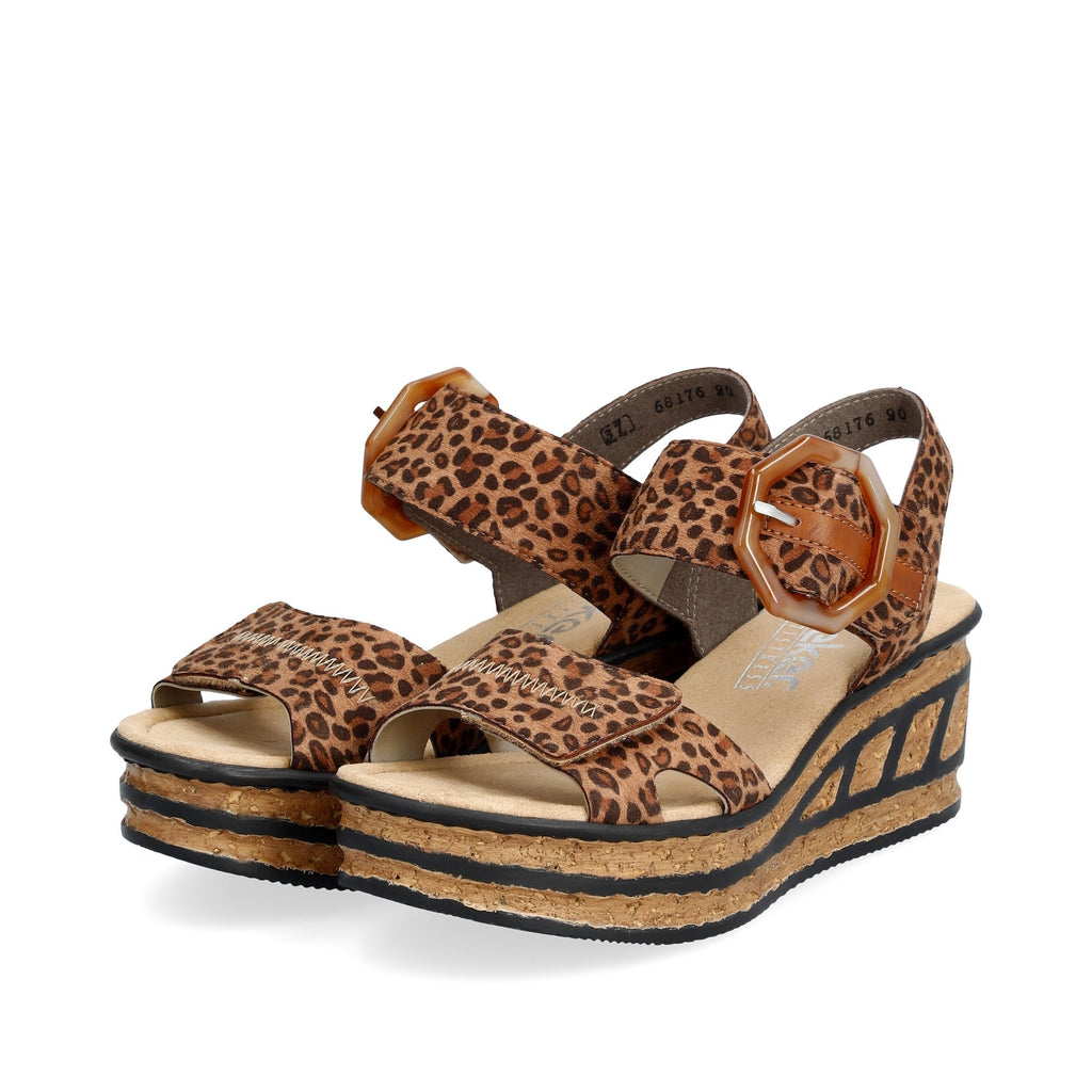 Rieker 68176 Wedge Hook and Loop Fastening Sandal - Brown Combi - image 003 |ww_colour=brown-combi|ww_order=003|