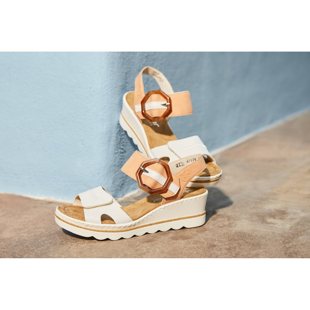 Rieker Wedge Sandal with Hook & Loop Fastening - Orange - image 002 |ww_colour=orange|ww_order=002|