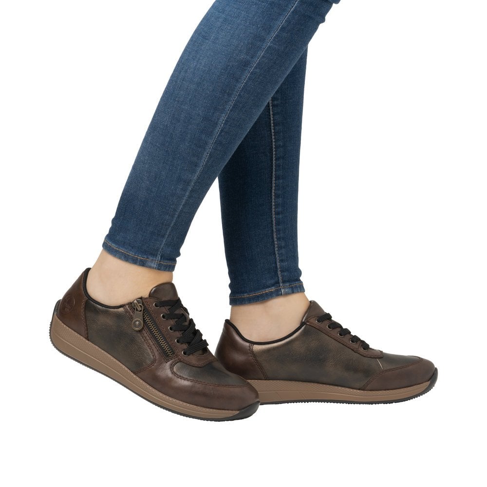 Rieker N1112 Casual Lace/Zip Up Shoe - Brown - image 002 |ww_colour=brown|ww_order=002|