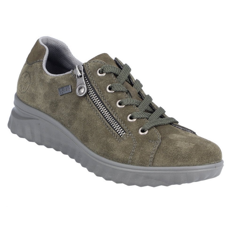 Rieker Etta 59000 Suede Zip/Lace-up Tex Trainer - Green - image 001 |ww_colour=green|ww_order=001|