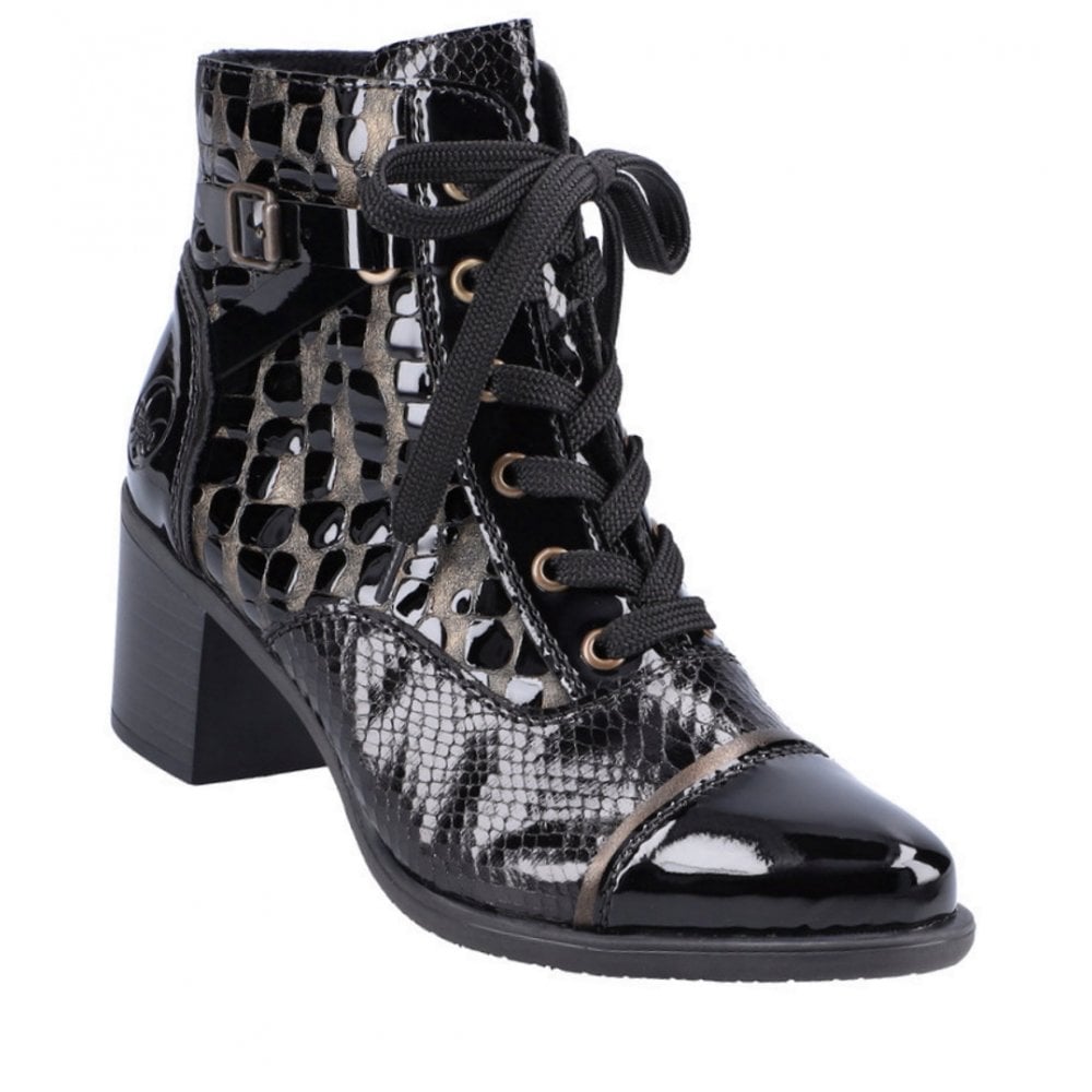 Rieker Y2032 Heeled Lace/Zip up Ankle Boot - Black Combi - image 001 |ww_colour=black-combi|ww_order=001|