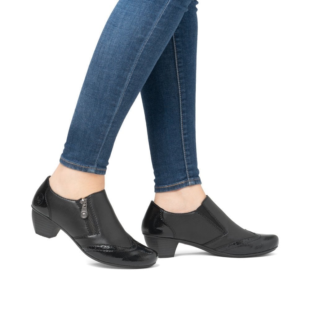 Rieker 41757 Leather Heeled Shoe Boot - Black - image 002 |ww_colour=black|ww_order=002|