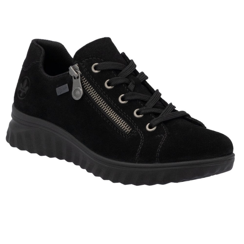Rieker Etta 59000 Suede Zip/Lace-up Tex Trainer - Black - image 001 |ww_colour=black|ww_order=001|