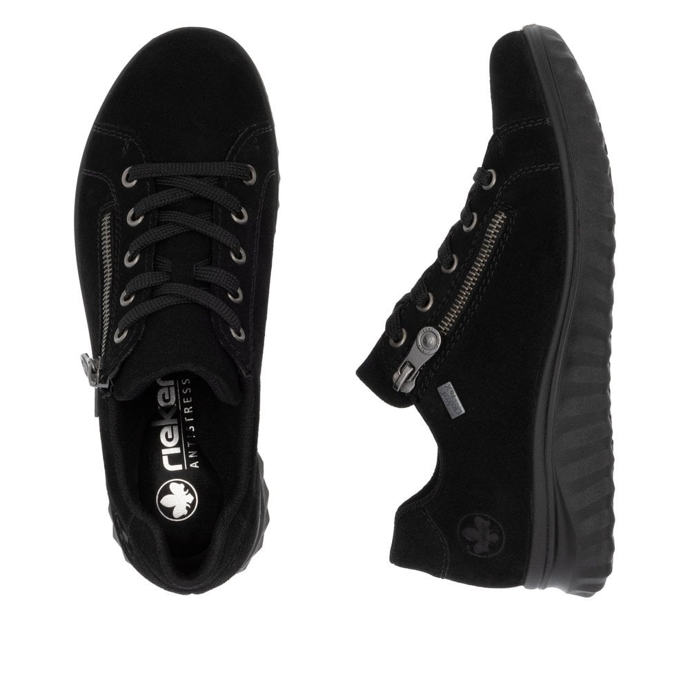 Rieker Etta 59000 Suede Zip/Lace-up Tex Trainer - Black - image 008 |ww_colour=black|ww_order=008|