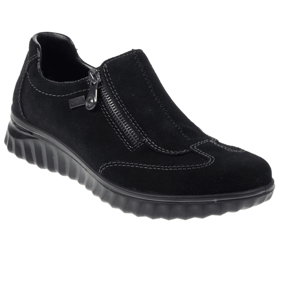 Rieker 59071 Everly Suede Zip-up Casual Trainer Shoe - Black - image 001 |ww_colour=black|ww_order=001|