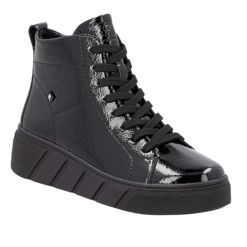 Rieker W0561 Patent Lace Up Boot - Black Patent - image 001 |ww_colour=black-patent|ww_order=001|