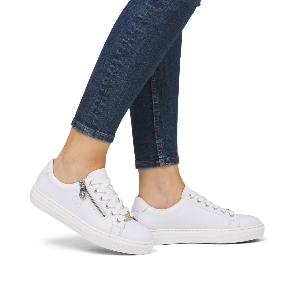 Rieker L59L1 - Lace Up & Zip Fastening Casual Shoe - White Silver - image 002 |ww_colour=white-silver|ww_order=002|