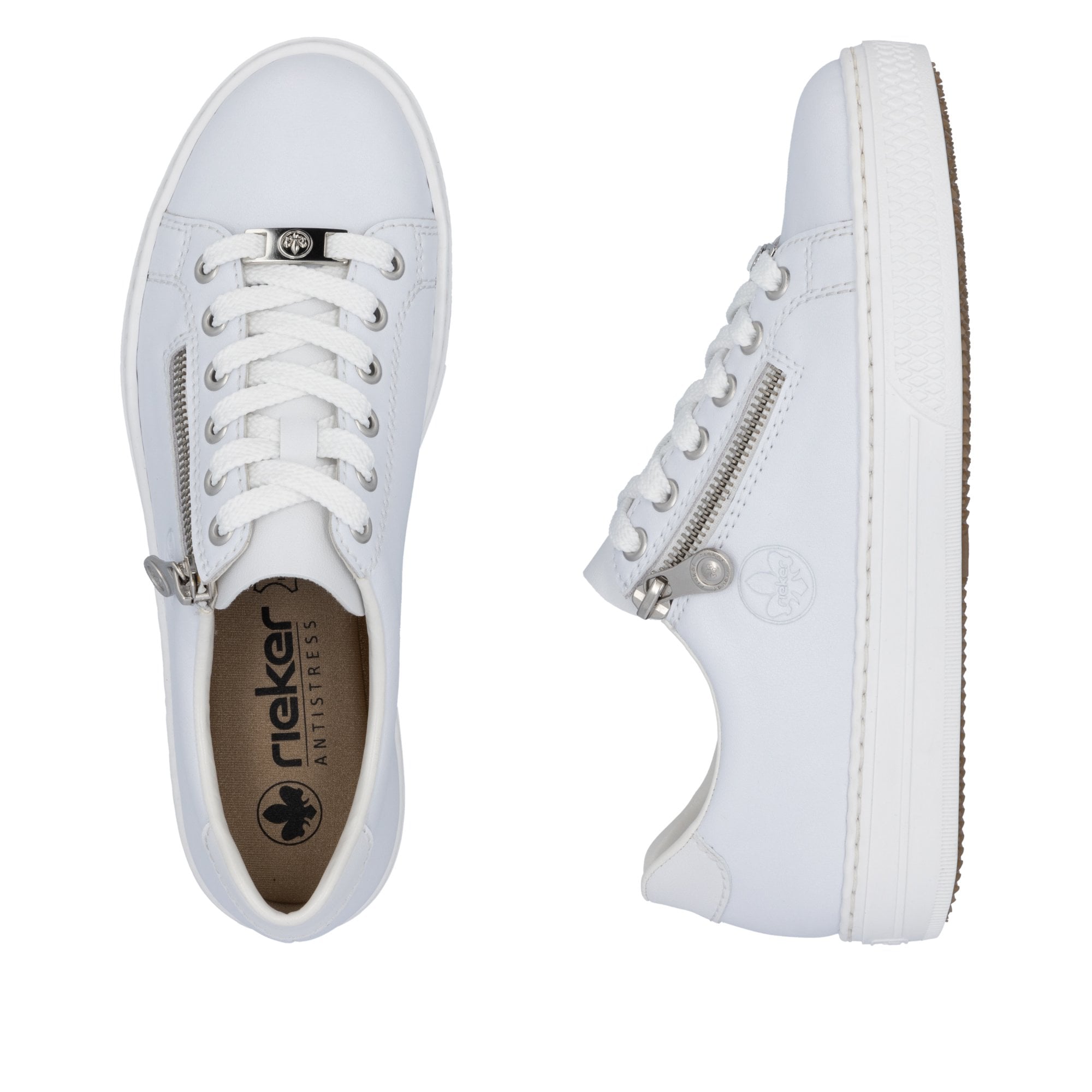 Rieker L59L1 - Lace Up & Zip Fastening Casual Shoe - White Silver - image 003 |ww_colour=white-silver|ww_order=003|