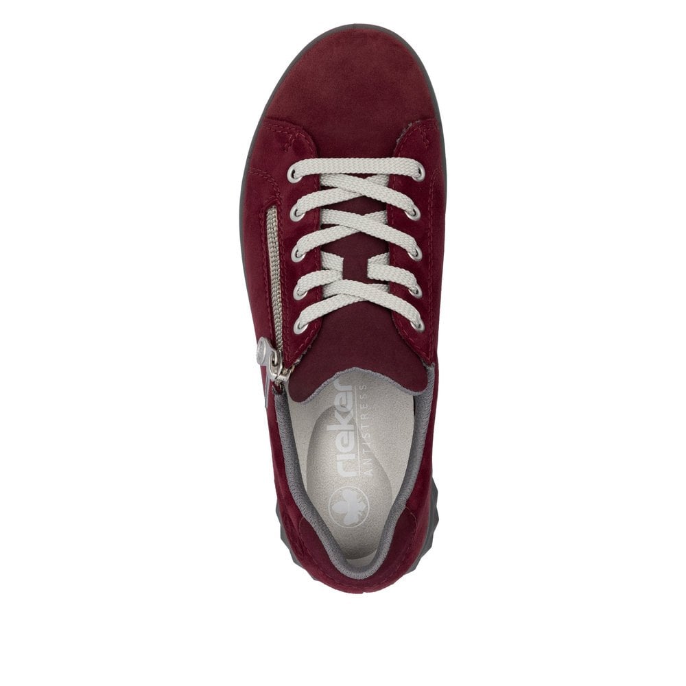Rieker Etta 59000 Suede Zip/Lace-up Tex Trainer - Red - image 007 |ww_colour=red|ww_order=007|