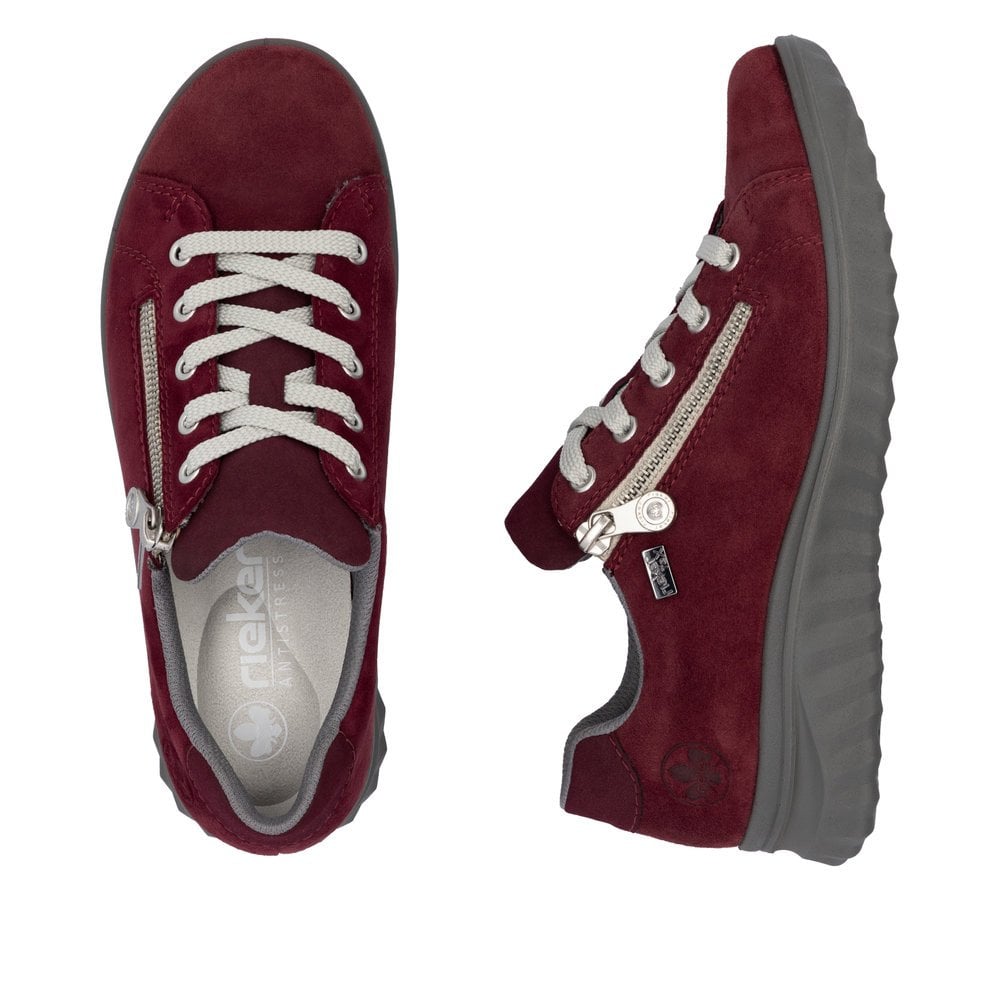 Rieker Etta 59000 Suede Zip/Lace-up Tex Trainer - Red - image 008 |ww_colour=red|ww_order=008|