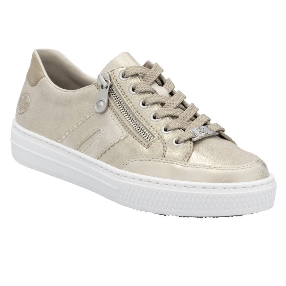 Rieker L5903 Leather Lace-up/Zip Trainer - Beige - image 001 |ww_colour=beige|ww_order=001|