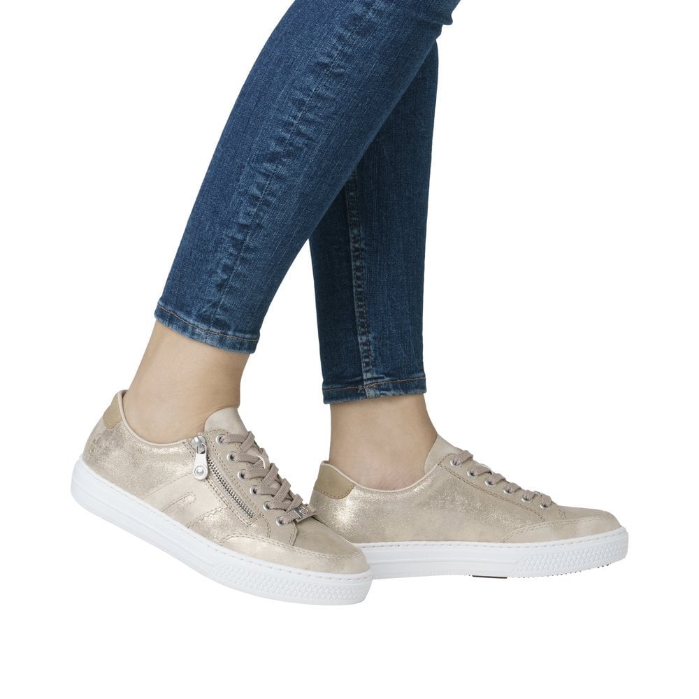 Rieker L5903 Leather Lace-up/Zip Trainer - Beige - image 002 |ww_colour=beige|ww_order=002|