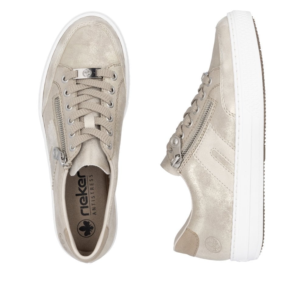 Rieker L5903 Leather Lace-up/Zip Trainer - Beige - image 009 |ww_colour=beige|ww_order=009|