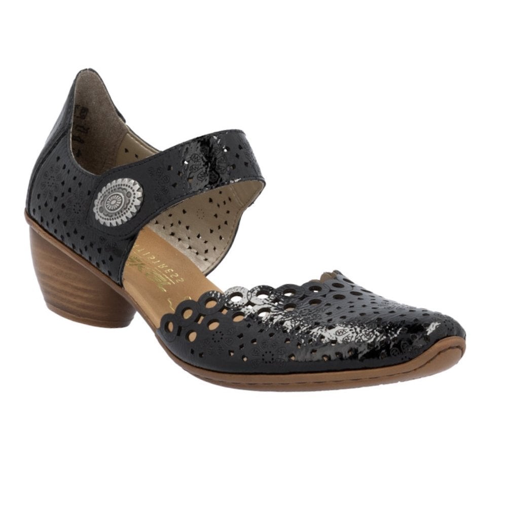 Rieker 43753 Heeled Summer Shoe - Black Patent - image 001 |ww_colour=black-patent|ww_order=001|