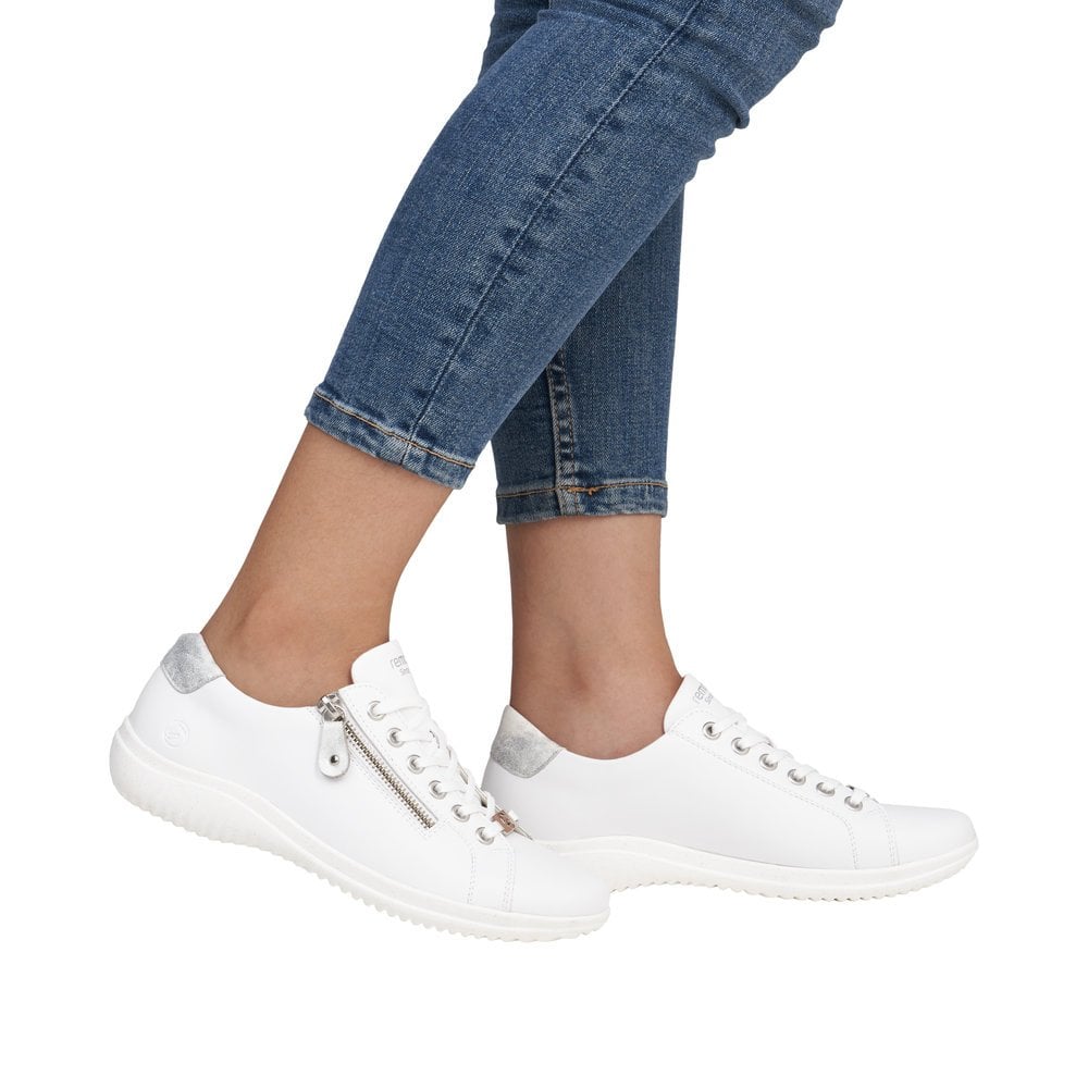 Remonte D1E03 Lace Up/ Zip Casual Shoe - White Combi - image 002 |ww_colour=white-combi|ww_order=002|