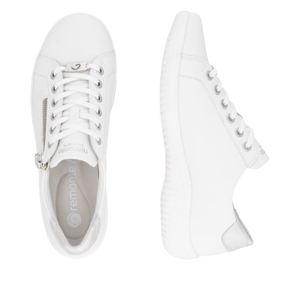 Remonte D1E03 Lace Up/ Zip Casual Shoe - White Combi - image 004 |ww_colour=white-combi|ww_order=004|