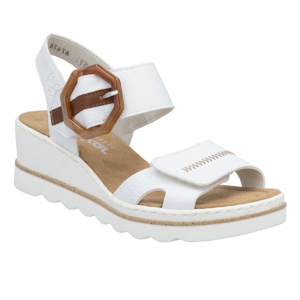 Rieker Wedge Sandal with Hook & Loop Fastening - White - image 001 |ww_colour=white|ww_order=001|