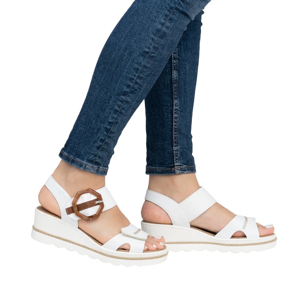 Rieker Wedge Sandal with Hook & Loop Fastening - White - image 002 |ww_colour=white|ww_order=002|