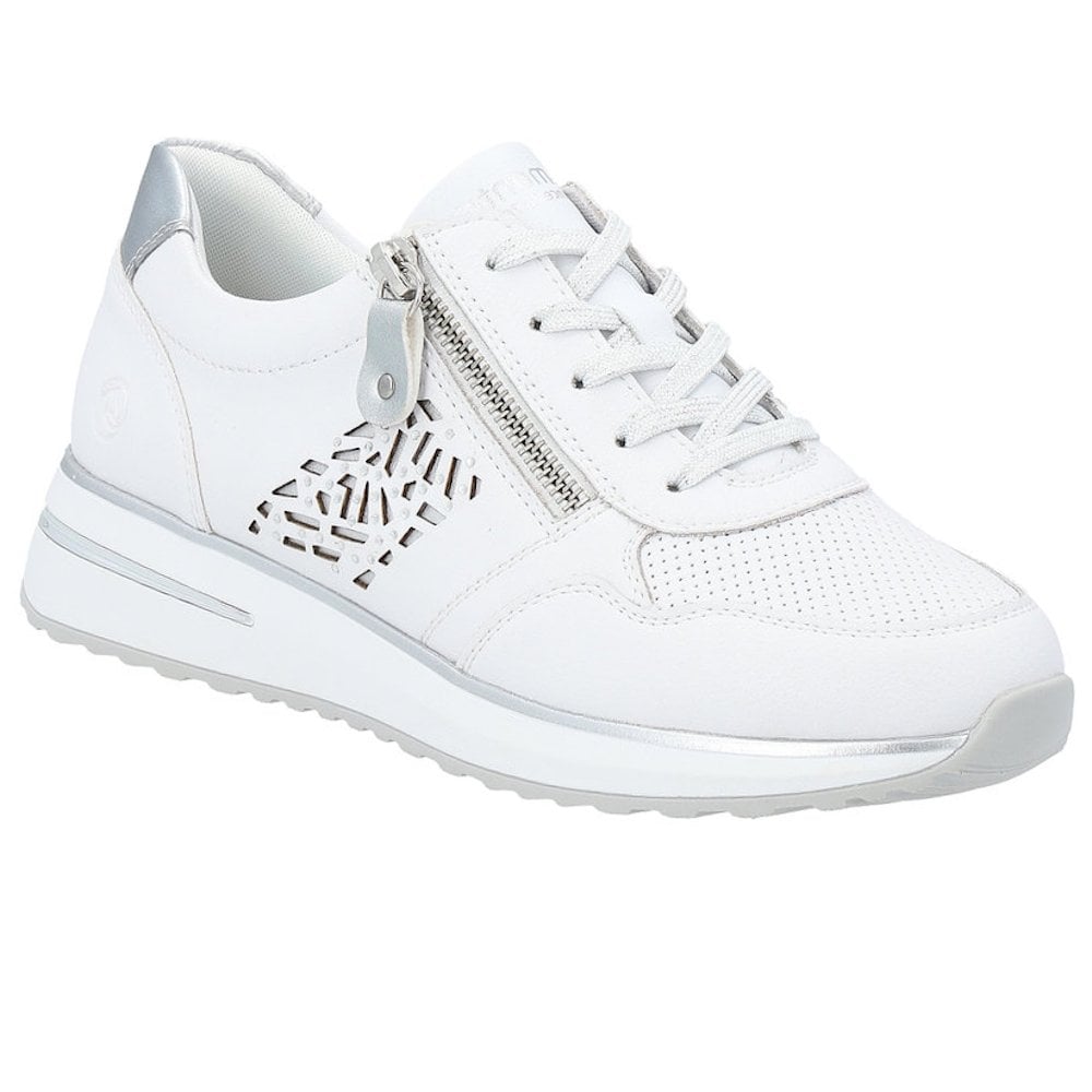 Remonte D1G00 Lace & Zip Up Wedge Trainers - White Silver - image 001 |ww_colour=white-silver|ww_order=001|