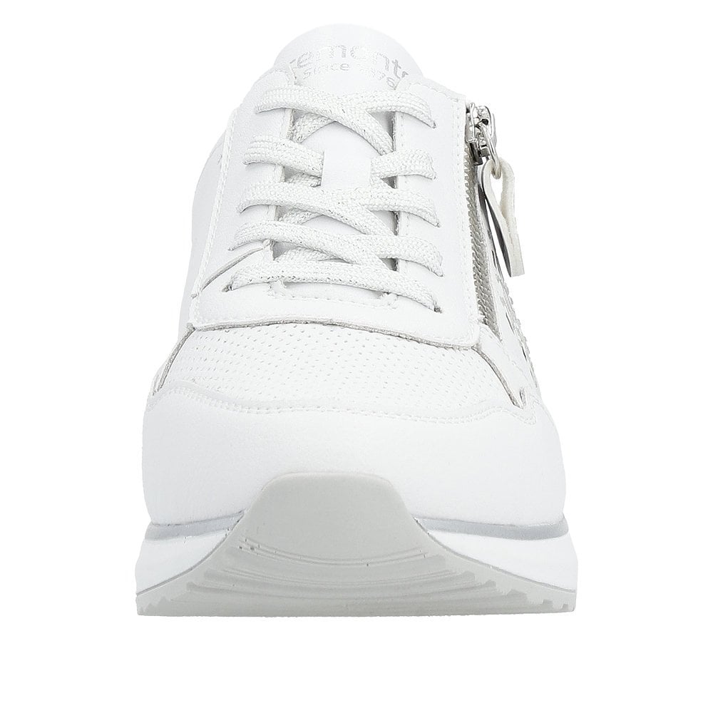 Remonte D1G00 Lace & Zip Up Wedge Trainers - White Silver - image 003 |ww_colour=white-silver|ww_order=003|