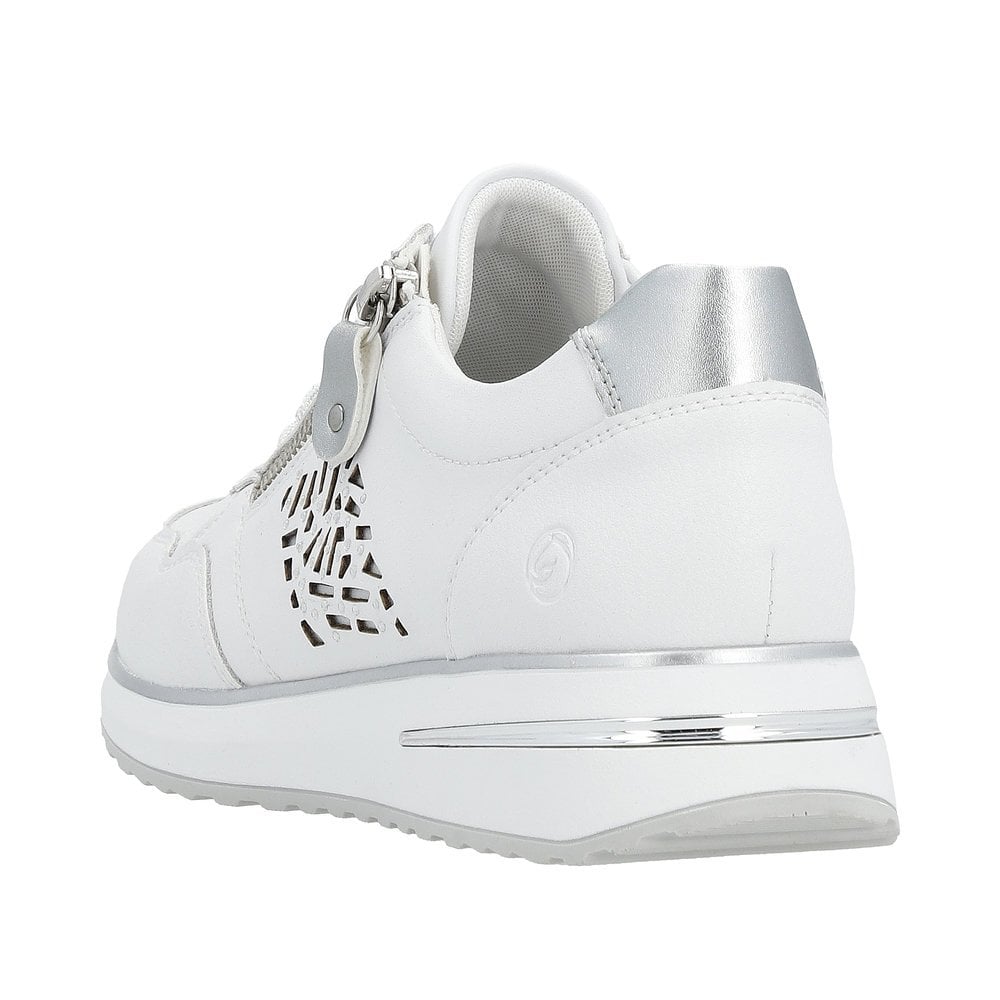 Remonte D1G00 Lace & Zip Up Wedge Trainers - White Silver - image 005 |ww_colour=white-silver|ww_order=005|