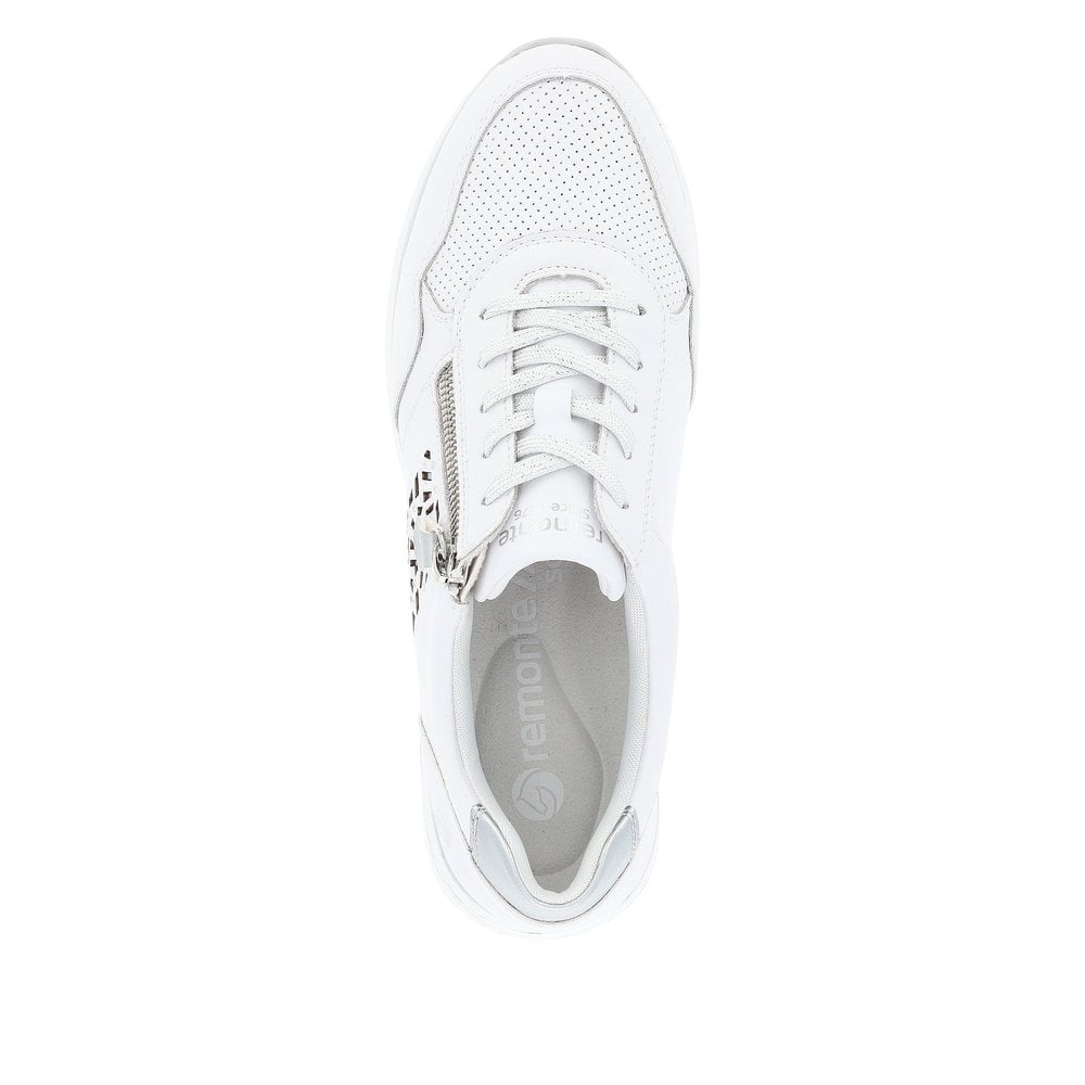Remonte D1G00 Lace & Zip Up Wedge Trainers - White Silver - image 006 |ww_colour=white-silver|ww_order=006|